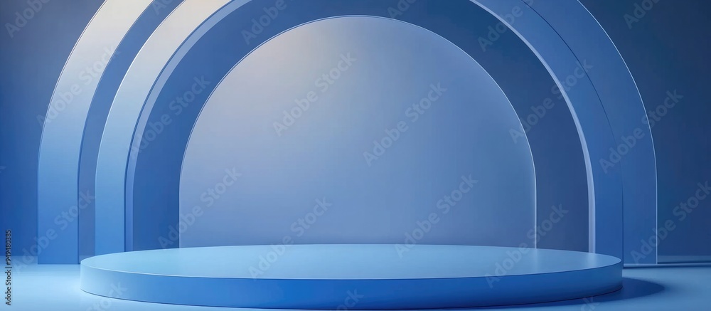 Poster abstract geometric blue podium with frosted glass on a blue background for product presentation mini