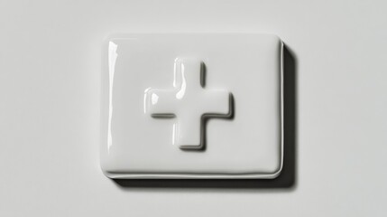 Obraz premium A vibrant white first aid kit with a white plus symbol on the lid positioned against a neutral background to emphasize its clarity and purpose