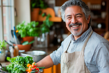 Latin chef preparing vegetables for cooking
