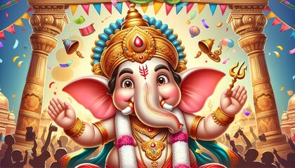hindu god ganesg in happy mood in chaturthi celebration