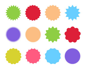 Sale tags sticker with space for text. Set of colorful star shape sale label.