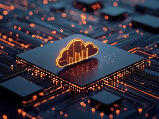 Abstract visualization of cloud architecture with digital pathways, cloud computing, network infrastructure