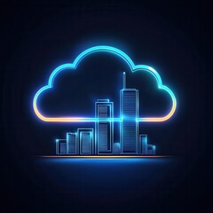 Abstract cityscape made of cloud icons and server racks, cloud computing, digital infrastructure