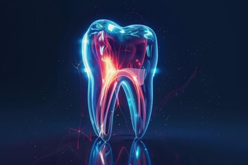 Hologram of a tooth highlighting areas of pain and overall tooth health