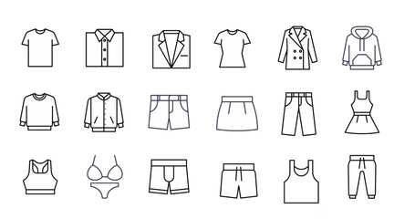 Filled Outline Clothing Icons Vector. editable