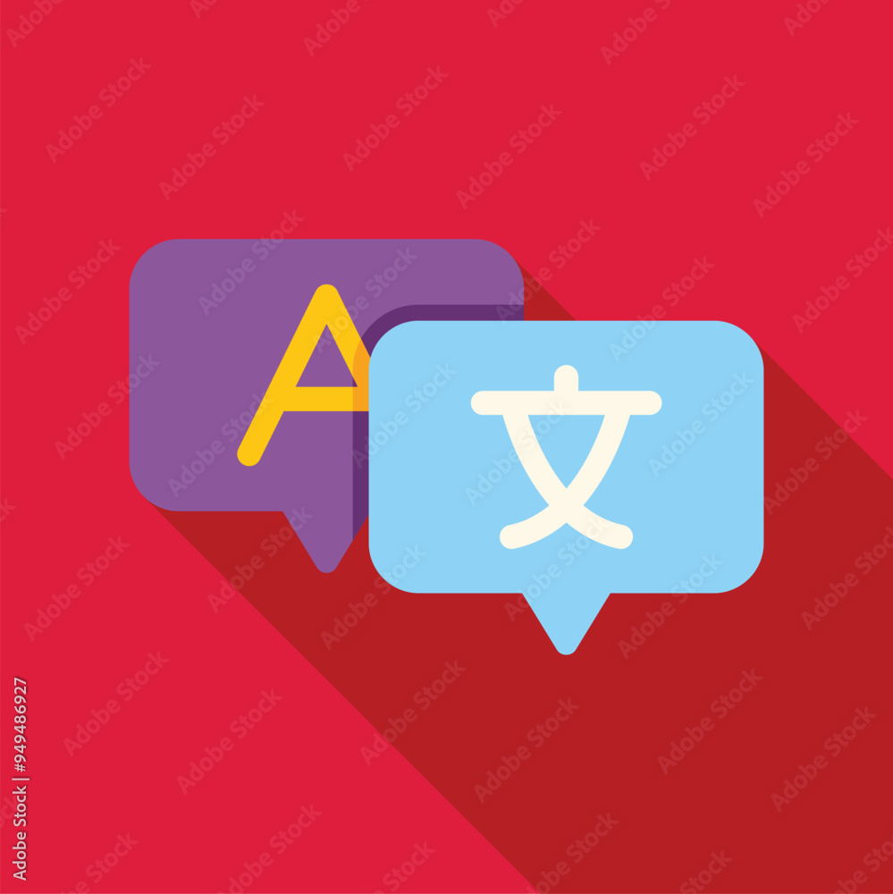 Poster language learning app icon showing speech bubbles with different letters symbolizing translation, in