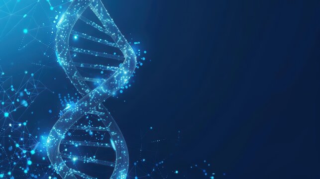 Light blue futuristic DNA double helix illustrating advancements in genetic engineering and healthcare Sharpened banner template with central copy space