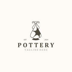 Pottery handmade logo design, studio traditional clay craft sign concept in simple flat design style