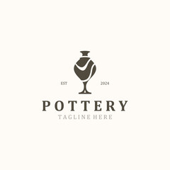 Pottery handmade logo design, studio traditional clay craft sign concept in simple flat design style