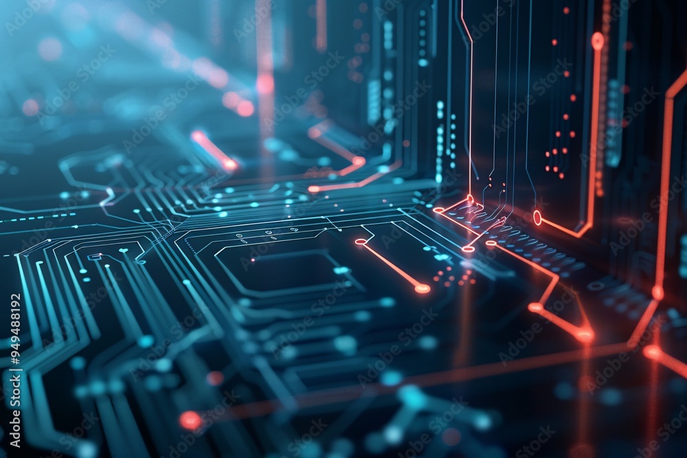 Poster high-tech digital background featuring circuit board patterns and glowing elements, representing inn