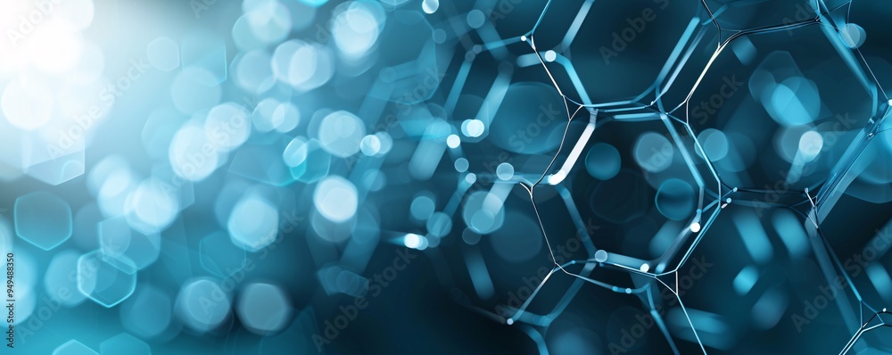Poster abstract tech background with interconnected hexagons and luminous effects, representing data networ