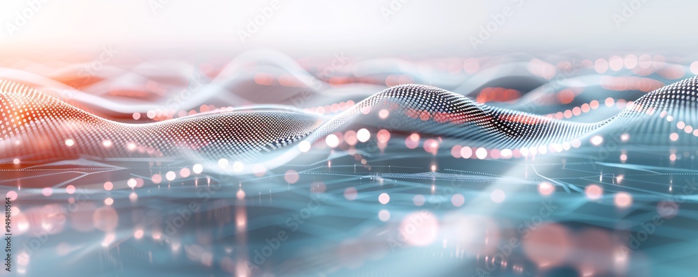 Poster abstract digital landscape with interconnected dots and lines, representing data networks and techno