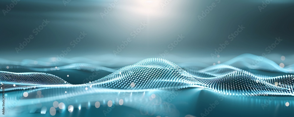 Poster abstract digital landscape with interconnected dots and lines, representing data networks and techno