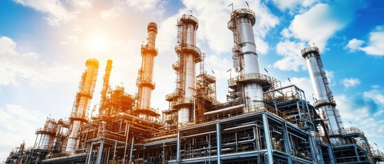 Industrial Complex with Tall Chimneys Against a Cloudy Sky