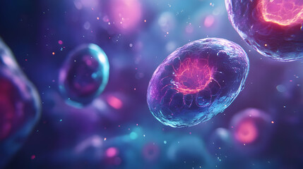 Naklejka premium Abstract Cell Biology Illustration Glowing Microscopic Structure