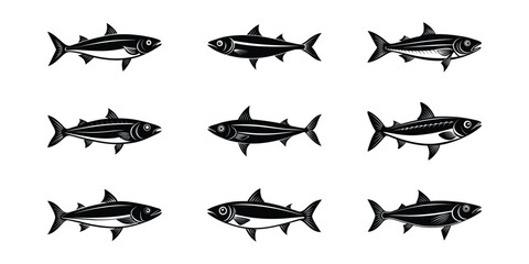 Set of sardine silhouette vector illustration 