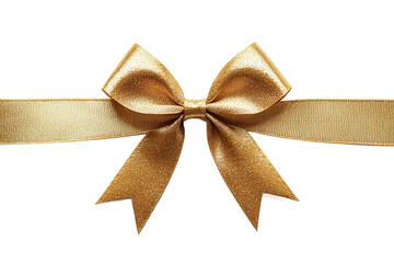 Elegant gold ribbon bow for gift presentation decoration.