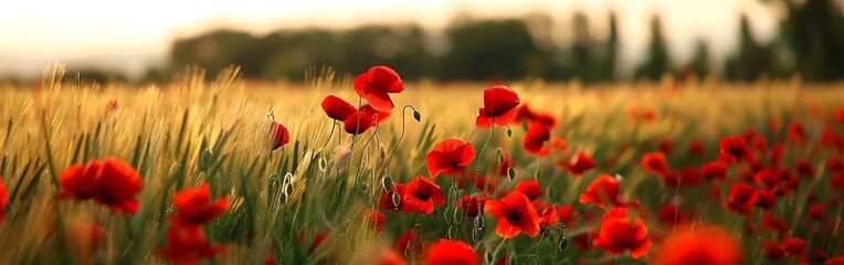 Obraz premium Fields and landscapes nature and red flowers