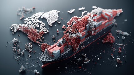 Global Maritime Trade Visualization: Cargo Ship Docking with International Shipping Lanes World Map in Ultra High Detail 32K Resolution, Generate AI