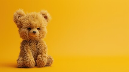 Fototapeta premium Bear shaped toy, isolated on yellow background. AI generated images