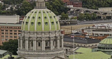 Harrisburg Pennsylvania Aerial v10 zoomed close-up flyover around the State Capitol Complex, capturing the historic, ornate landmark building in downtown - Shot with Mavic 3 Pro Cine - Sept 24th 2023