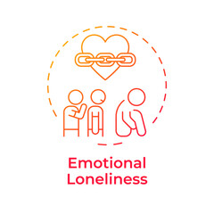 Emotional loneliness red gradient concept icon. Companionship, depression. Anxiety, solitude. Round shape line illustration. Abstract idea. Graphic design. Easy to use in infographic, presentation