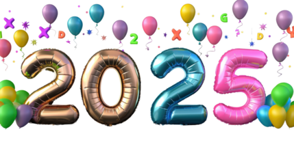 2025 Happy New Year 3d number colorful balloon isolated on white background