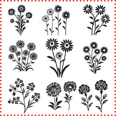 Decorative Flower Silhouettes  Enhance Your Art Prints and Design Projects with Stunning Floral Elements