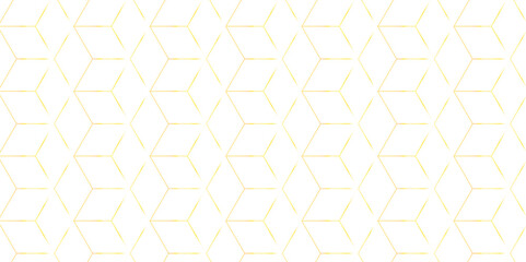 Abstract seamless pattern with square hexagon tile and cube grid mosaic honeycomb diamond triangle structure shape isometric gold line block wallpaper.	
