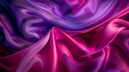 Vibrant purple and pink silk fabric flowing elegantly in a modern, dramatic composition