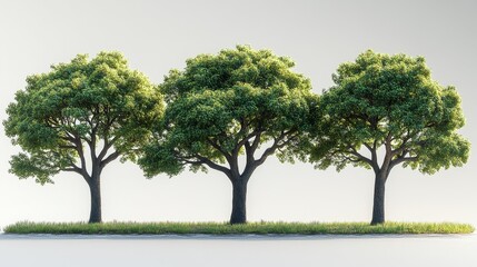 Fototapeta premium Three Lush Green Trees Lined Up in a Row Generative AI