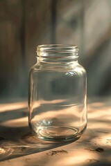 Closeup of empty glass jars .