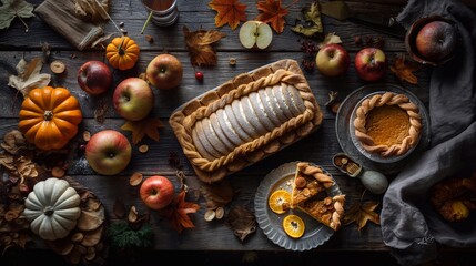 Freshly baked apple pie on rustic table, evoking cozy autumn vibes with warm aromas and golden lattice crust, perfect for fall celebrations