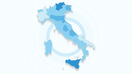 Blue Map of Italy, Italy map with borders of the states, country high detailed illustration map.