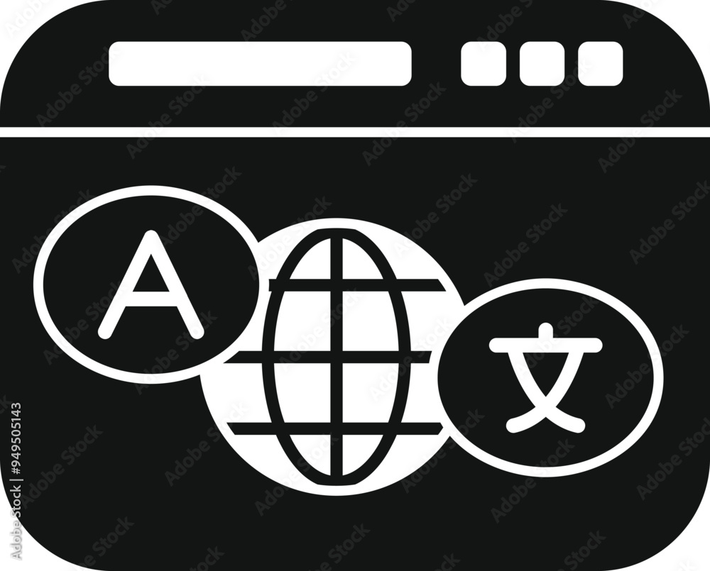 Poster simple vector representing the concept of global communication and online language learning, perfect