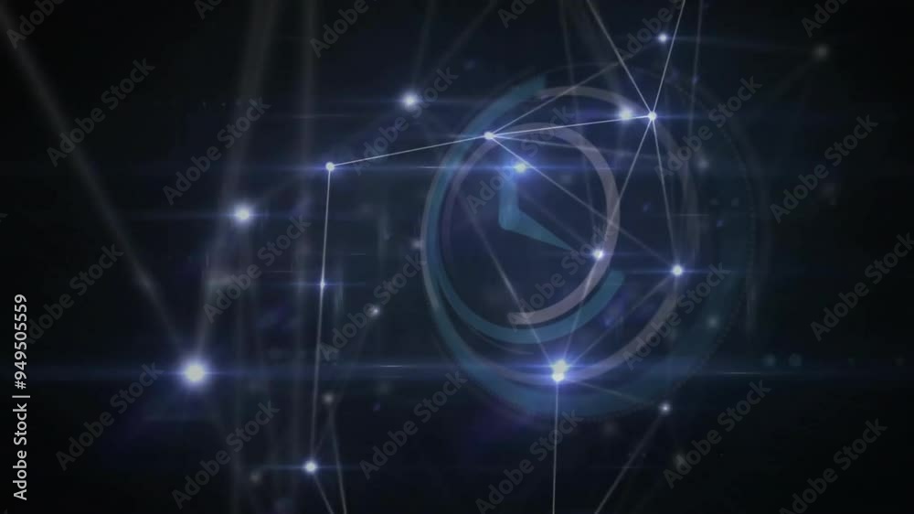 Poster network of connections and data processing animation over dark background