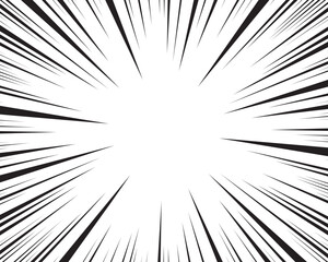 Manga comic explosion, motion or movement effect, vector background. Manga anime cartoon radial speed lines and abstract pattern for comic book burst, flash ray or explode bang action