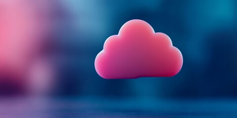 cloud computing concept - pink cloud icon floating against blue and pink blurred background for technology and business presentations.