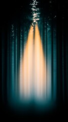 Fototapeta premium mystical forest path with sunlight beams breaking through the trees in a dreamy atmosphere.
