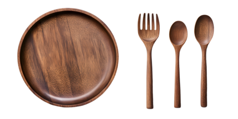 A set of wooden plates, perfect for serving a variety of dishes with a rustic touch..