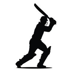 A Cricket Player batting pose vector silhouette, isolated white background