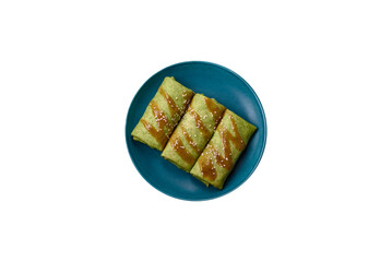Spinach Crepes stuffed with chicken, mushrooms, salt and spices