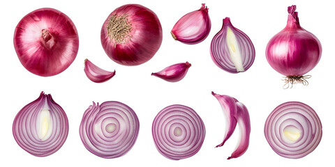 A set of fresh red onions, ideal for adding a sharp flavor and vibrant color to dishes..