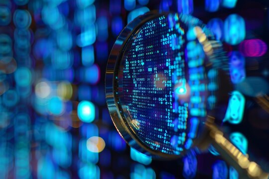 Close-up view of a magnifying glass positioned in front of a blue backdrop, Showcasing the significance of regular data audits to maintain compliance with privacy regulations