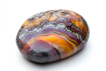 A colorful polished stone showcasing intricate patterns and vibrant hues.