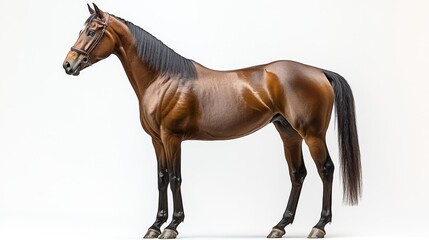 Obraz premium Elegant Bay Horse Standing on a White Background Generative AI