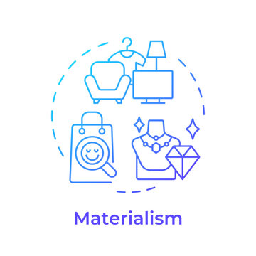 Materialism blue gradient concept icon. Social status, emotional wellbeing. Materialistic, consumerism. Round shape line illustration. Abstract idea. Graphic design. Easy to use in infographic