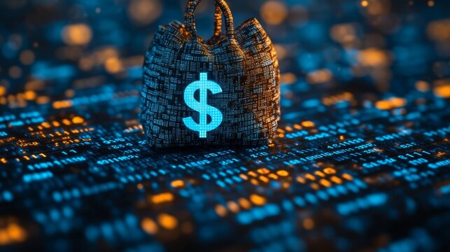 Digital Currency Bag on a Data Background Generative AI - Powered by Adobe
