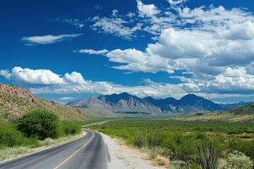 Naklejka premium Landscape with road and mountains , ai