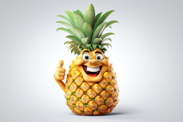 Smiling Pineapple Cheerful Cartoon Character Giving Thumbs Up and Spreading Tropical Vibes